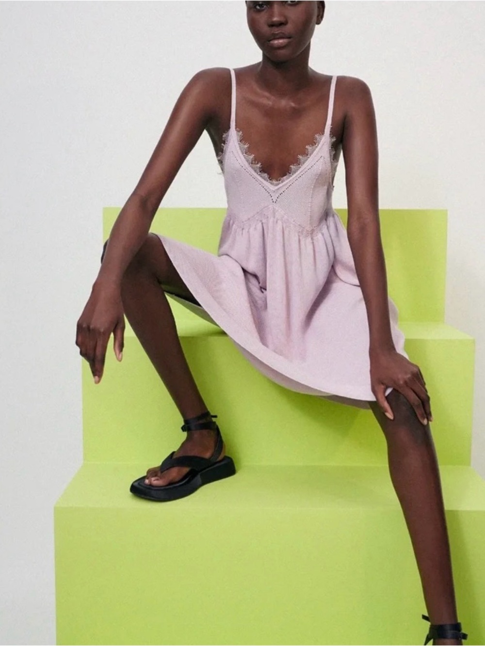 Zara Lace-Trim Spaghetti Strap Mini Dress - Light Lilac